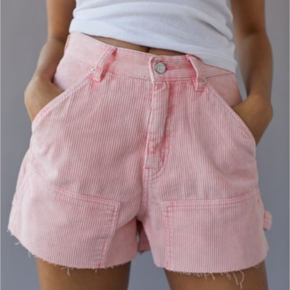 Women's BDG Pink Distressed Corduroy Cut Off Carpenter Shorts - 25